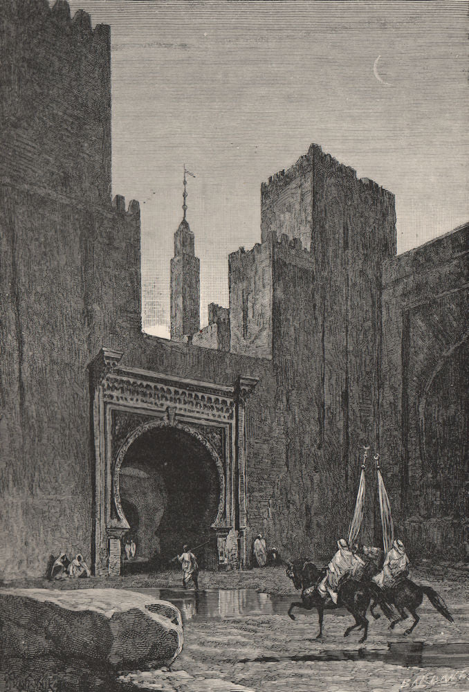 Fes - Gateway of the Kasbah. Morocco 1885 old antique vintage print picture